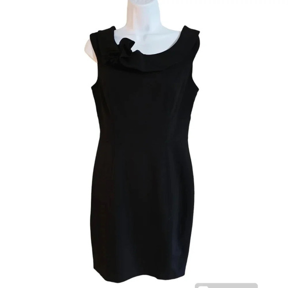 Calvin Klein Womens Black Bow Neck Sleeveless Sheath Cocktail Dress Size Large - Picture 2 of 8